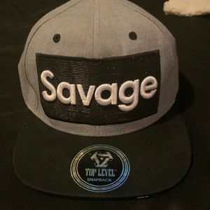 Gray and black Savage hat
